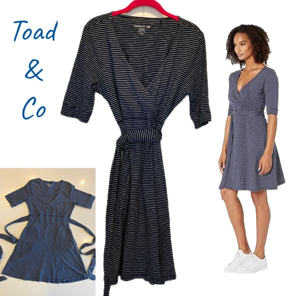 Toad&Co Faux wrap cafe dress pockets v neck organic cotton blend Sz Medium